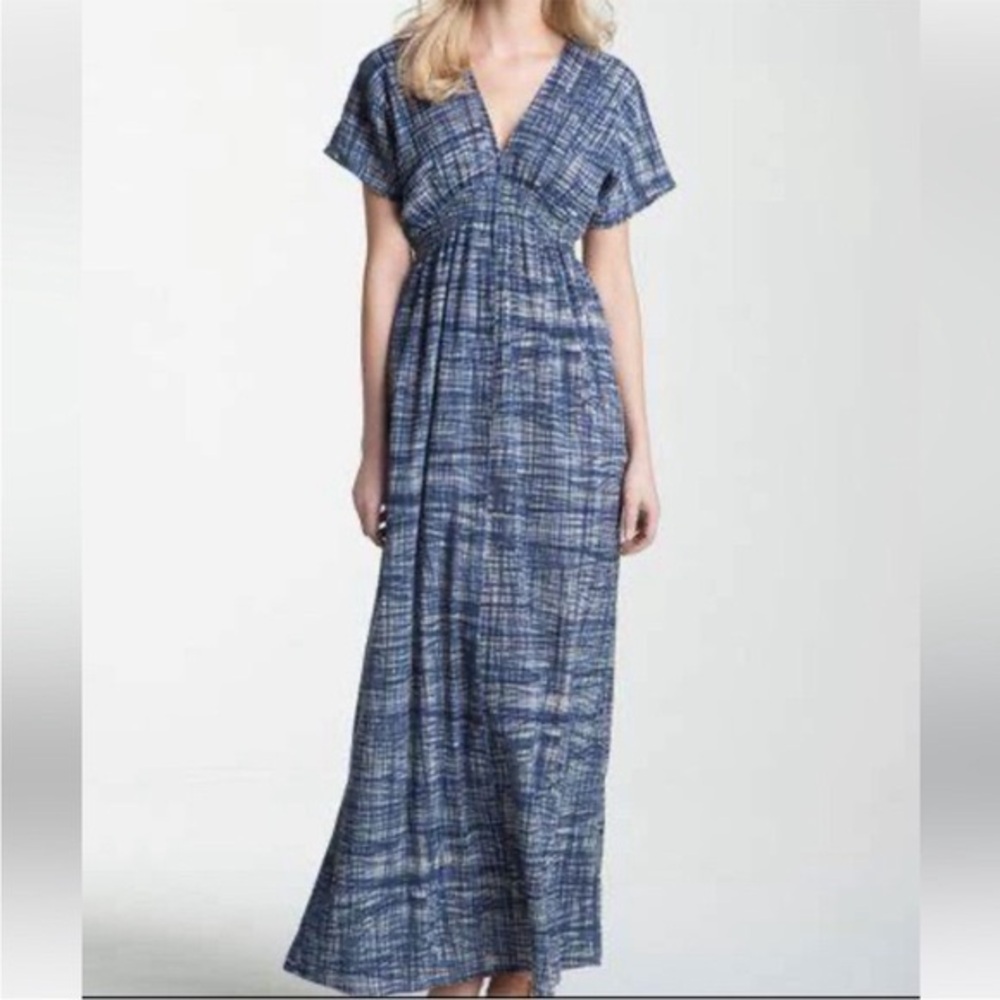 MICHAEL Michael Kors Blue Textured Maxi Dress Double V Neck